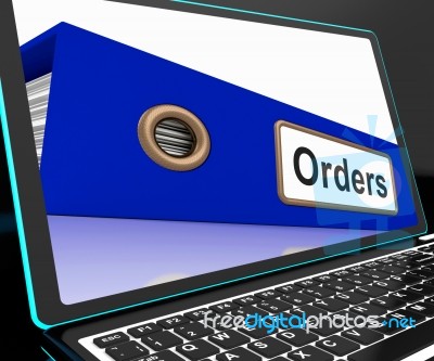 Orders File On Laptop Shows Customers Records Stock Image