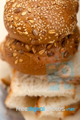 Organic Bread Over Rustic Table Stock Photo