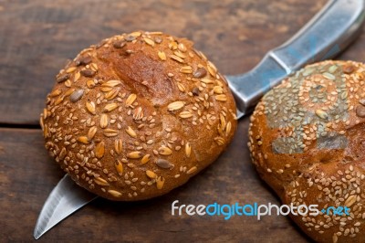 Organic Bread Over Rustic Table Stock Photo