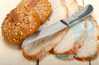 Organic Bread Over Rustic Table Stock Photo