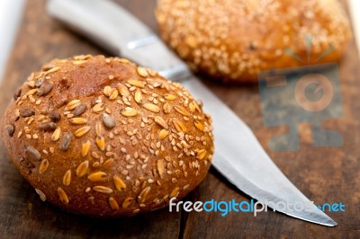 Organic Bread Over Rustic Table Stock Photo