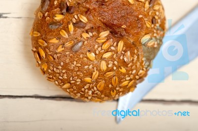 Organic Bread Over Rustic Table Stock Photo