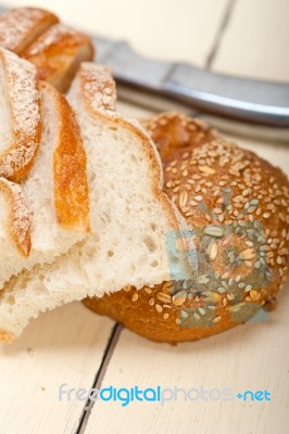 Organic Bread Over Rustic Table Stock Photo