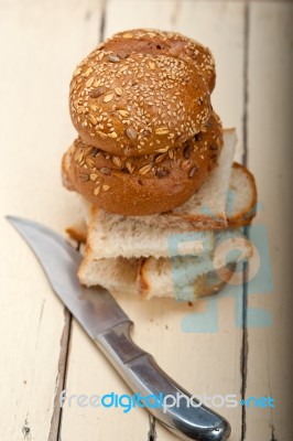 Organic Bread Over Rustic Table Stock Photo