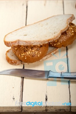 Organic Bread Over Rustic Table Stock Photo