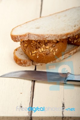 Organic Bread Over Rustic Table Stock Photo