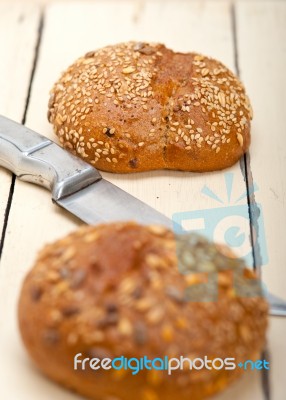 Organic Bread Over Rustic Table Stock Photo