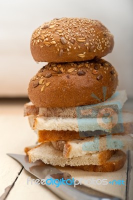 Organic Bread Over Rustic Table Stock Photo