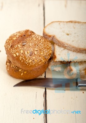 Organic Bread Over Rustic Table Stock Photo