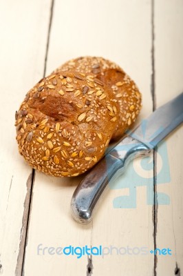 Organic Bread Over Rustic Table Stock Photo