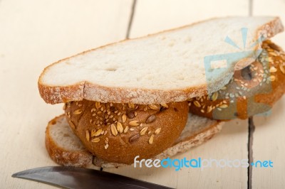 Organic Bread Over Rustic Table Stock Photo