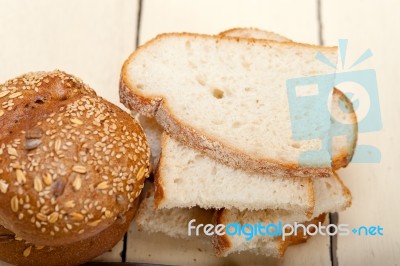 Organic Bread Over Rustic Table Stock Photo