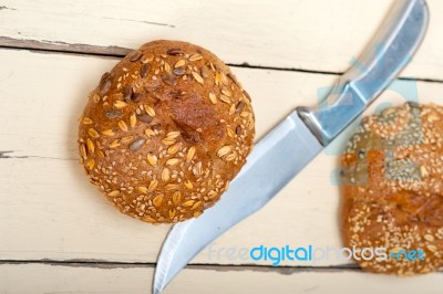 Organic Bread Over Rustic Table Stock Photo