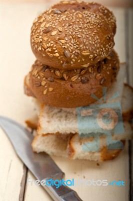 Organic Bread Over Rustic Table Stock Photo