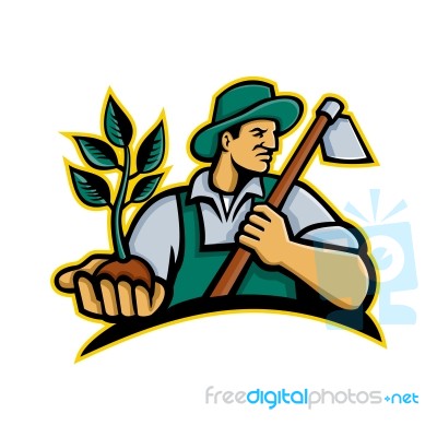 Organic Farmer Holding Plant Mascot Stock Image