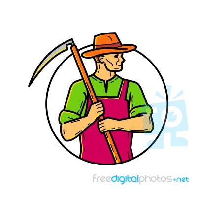 Organic Farmer Scythe Mono Line Art Stock Image