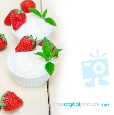 Organic Greek Yogurt And Strawberry Stock Photo