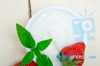 Organic Greek Yogurt And Strawberry Stock Photo