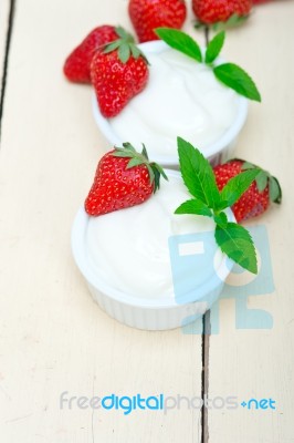 Organic Greek Yogurt And Strawberry Stock Photo