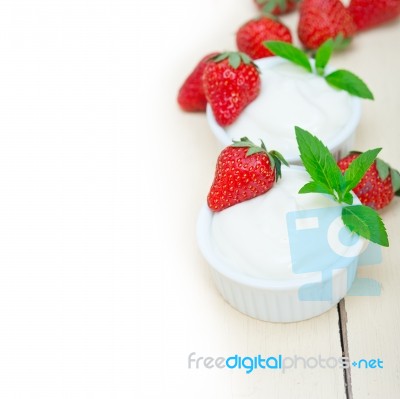 Organic Greek Yogurt And Strawberry Stock Photo