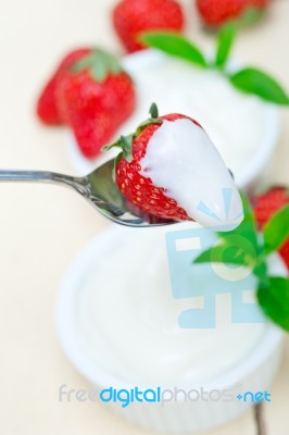 Organic Greek Yogurt And Strawberry Stock Photo