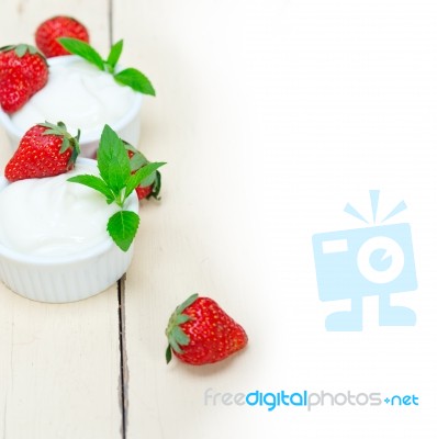 Organic Greek Yogurt And Strawberry Stock Photo