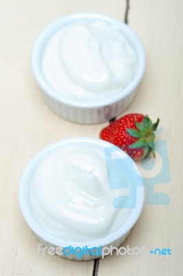 Organic Greek Yogurt And Strawberry Stock Photo