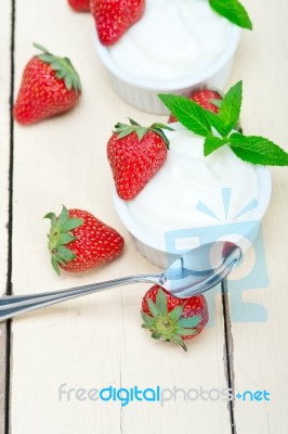 Organic Greek Yogurt And Strawberry Stock Photo