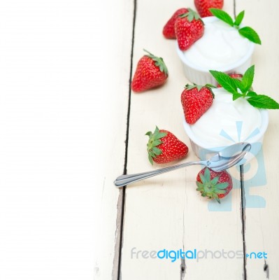 Organic Greek Yogurt And Strawberry Stock Photo