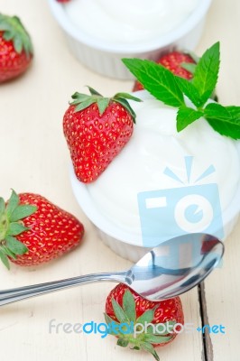 Organic Greek Yogurt And Strawberry Stock Photo