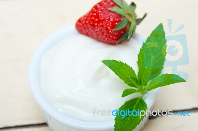 Organic Greek Yogurt And Strawberry Stock Photo