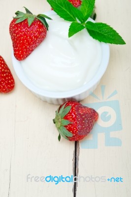 Organic Greek Yogurt And Strawberry Stock Photo