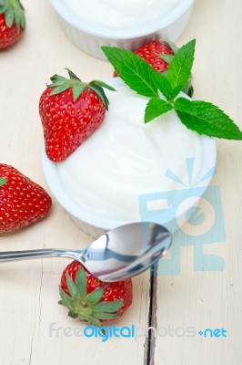 Organic Greek Yogurt And Strawberry Stock Photo