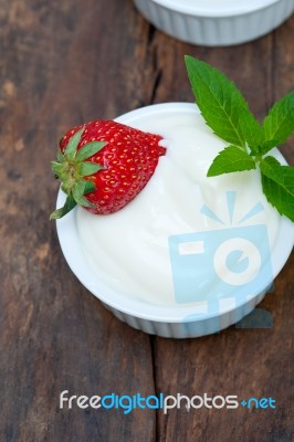 Organic Greek Yogurt And Strawberry Stock Photo