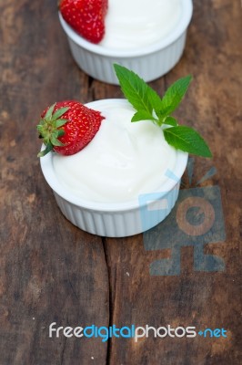 Organic Greek Yogurt And Strawberry Stock Photo