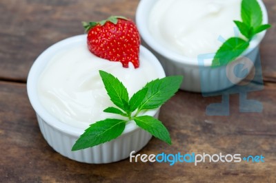 Organic Greek Yogurt And Strawberry Stock Photo