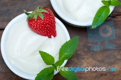 Organic Greek Yogurt And Strawberry Stock Photo