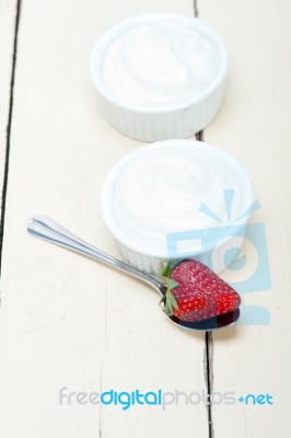 Organic Greek Yogurt And Strawberry Stock Photo