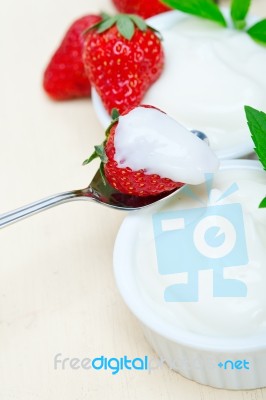 Organic Greek Yogurt And Strawberry Stock Photo