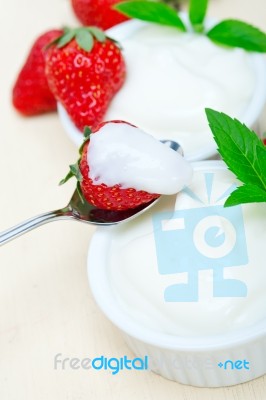 Organic Greek Yogurt And Strawberry Stock Photo