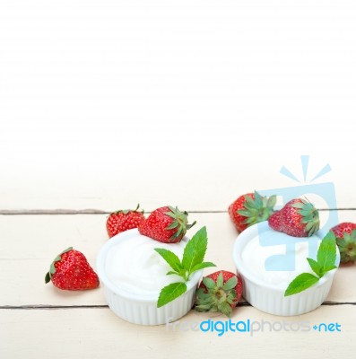 Organic Greek Yogurt And Strawberry Stock Photo