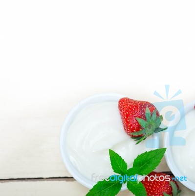 Organic Greek Yogurt And Strawberry Stock Photo