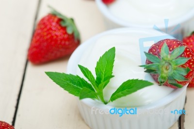 Organic Greek Yogurt And Strawberry Stock Photo