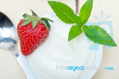 Organic Greek Yogurt And Strawberry Stock Photo