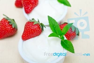 Organic Greek Yogurt And Strawberry Stock Photo