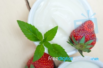 Organic Greek Yogurt And Strawberry Stock Photo