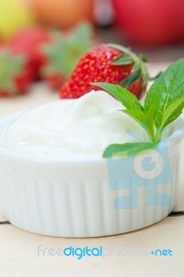 Organic Greek Yogurt And Strawberry Stock Photo