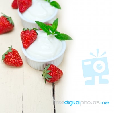 Organic Greek Yogurt And Strawberry Stock Photo