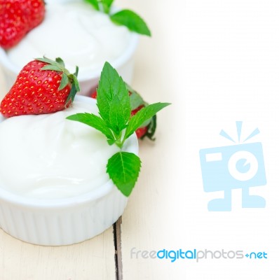 Organic Greek Yogurt And Strawberry Stock Photo