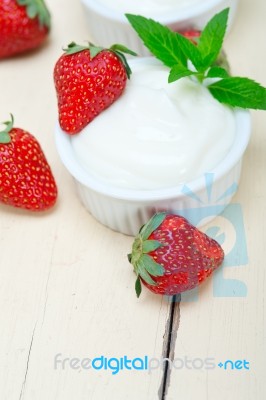 Organic Greek Yogurt And Strawberry Stock Photo